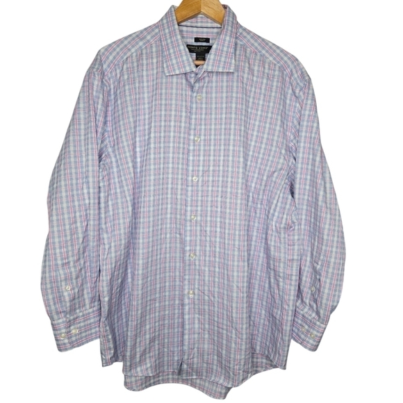 Pronto UOMO Men's Cotton Non Iron Slim Fit Plaid Button Down Shirt Size 18 32/33 - Picture 1 of 8